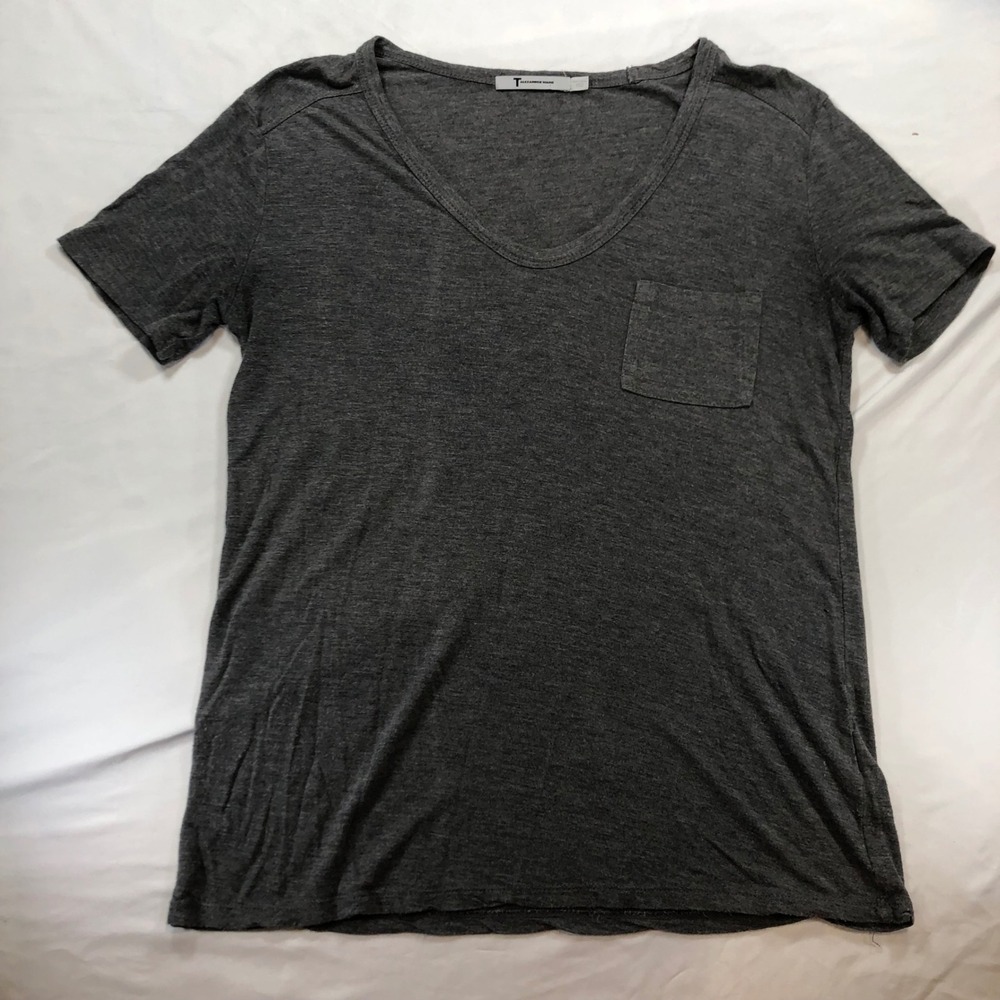 T by Alexander Wang Womens Gray Short Sleeve Pocket V-Neck T-Shirt Size XS